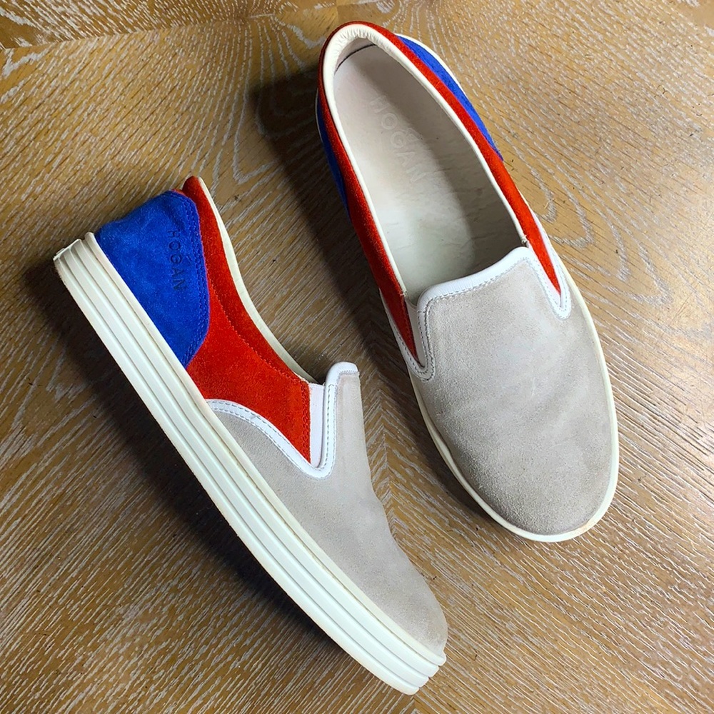 HOGAN Grey/Red/Blue Suede Slip-On Sneakers 35